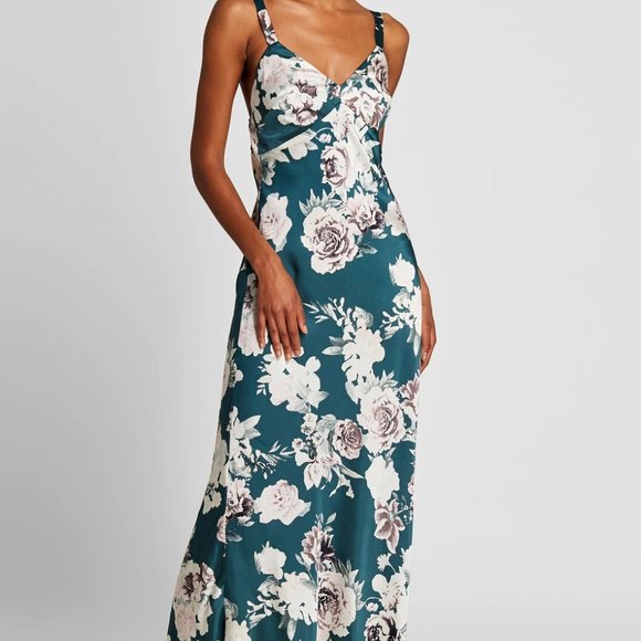 Black Iris TOMMIE Bouquet Print Silk Column Dress - Picture 7 of 15